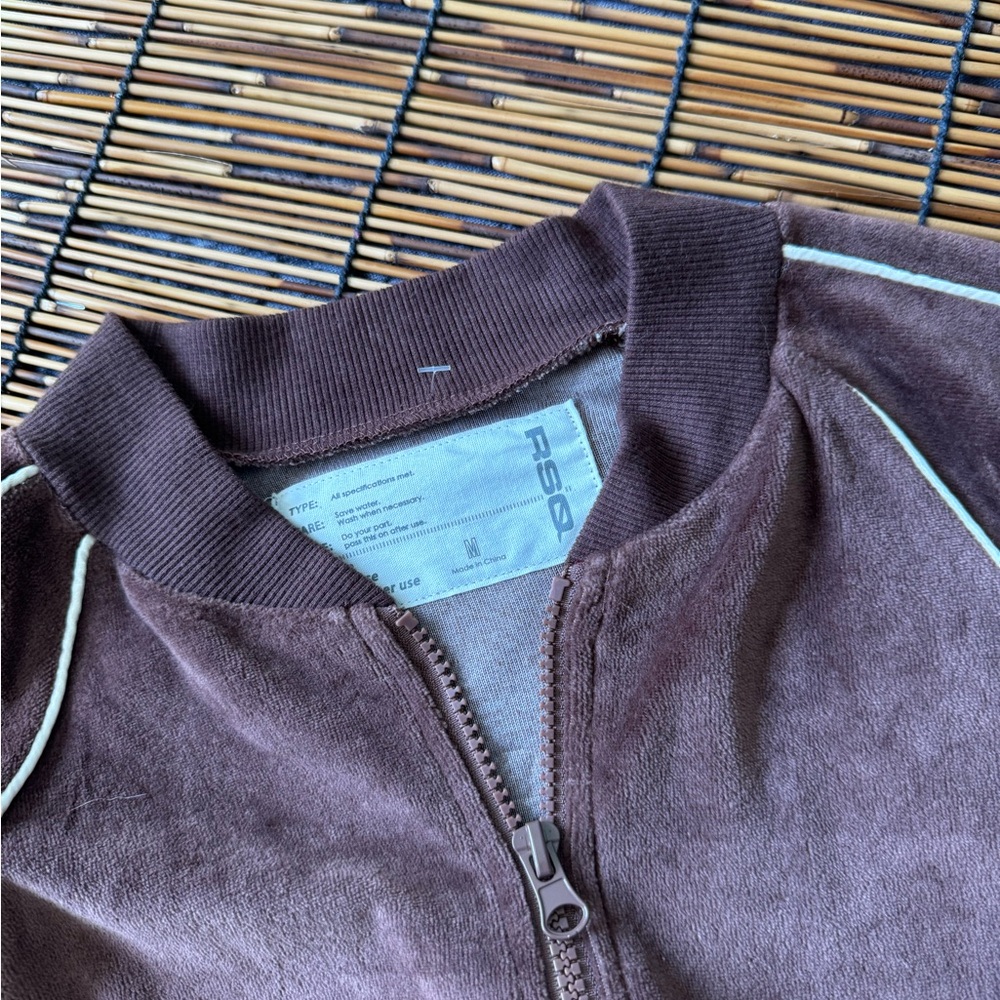 RSQ Milk Chocolate Piped Velour Track Jacket -‎ Size Medium EUC - Picture 4 of 7